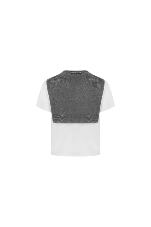 Gray Loose-fitting round neck short-sleeved wool shawl - ANN ANDELMAN