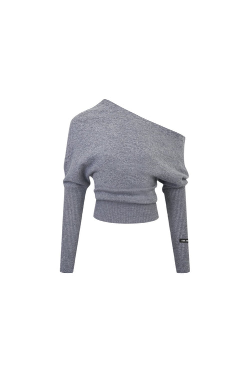 Gray Off - shoulder Reversible Knit Top - ANN ANDELMAN