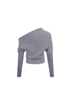 Gray Off - shoulder Reversible Knit Top - ANN ANDELMAN