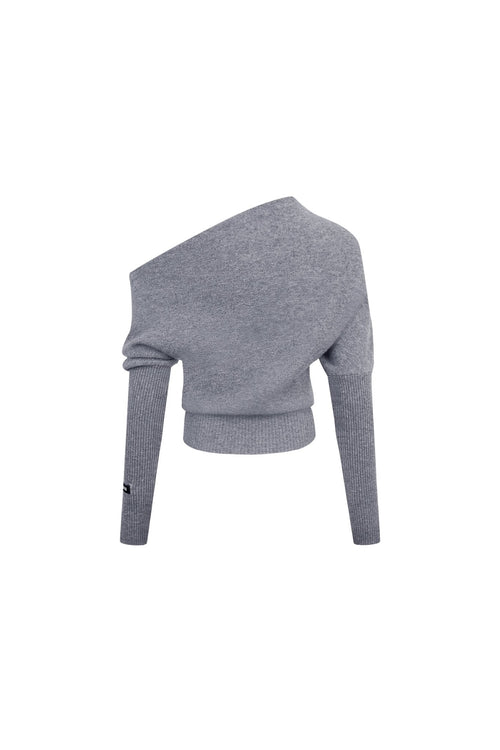 Gray Off - shoulder Reversible Knit Top - ANN ANDELMAN