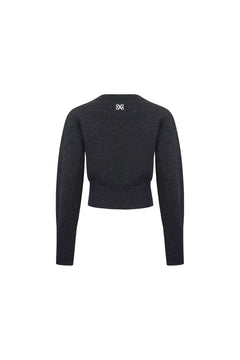 Gray Openwork Bow Rhinestone Chain Sweater - ANN ANDELMAN