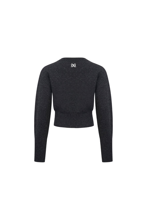 Gray Openwork Bow Rhinestone Chain Sweater - ANN ANDELMAN