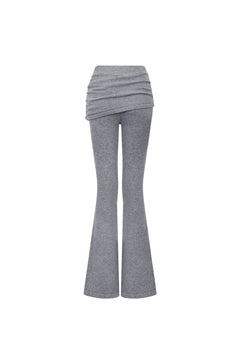Gray Pleated Flared Wool Knit Pants - ANN ANDELMAN