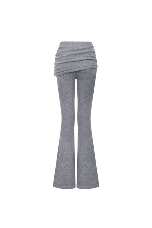 Gray Pleated Flared Wool Knit Pants - ANN ANDELMAN