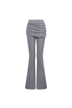 Gray Pleated Flared Wool Knit Pants - ANN ANDELMAN