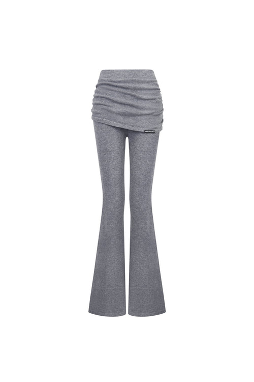 Gray Pleated Flared Wool Knit Pants - ANN ANDELMAN