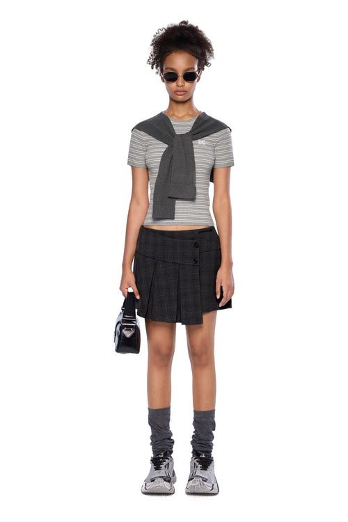 Gray Shawl Two - Piece Striped T-Shirt - ANN ANDELMAN