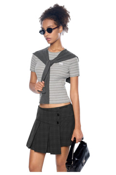 Gray Shawl Two - Piece Striped T-Shirt - ANN ANDELMAN
