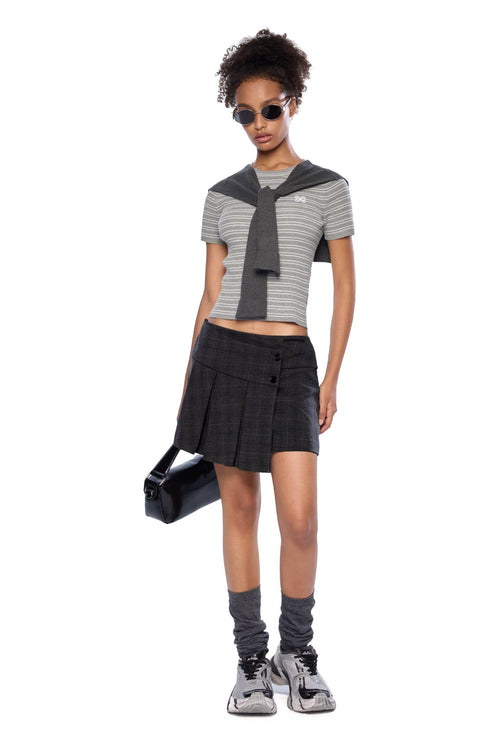 Gray Shawl Two - Piece Striped T-Shirt - ANN ANDELMAN