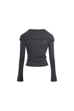 Gray Slanted Button Collar Fitted Top - ANN ANDELMAN