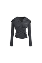 Gray Slanted Button Collar Fitted Top - ANN ANDELMAN