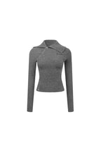 Gray Slanted Placket Knit Top - ANN ANDELMAN