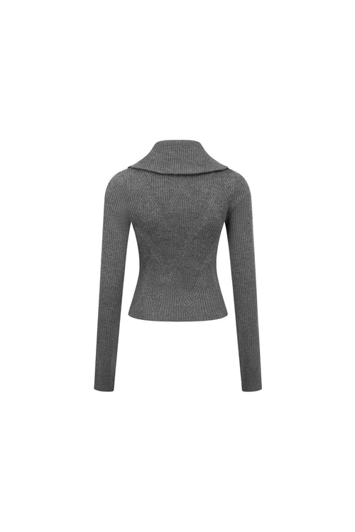 Gray Slanted Placket Knit Top - ANN ANDELMAN