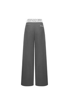 Gray Straight - leg Lace Turn - up Waist Suit Pants - ANN ANDELMAN