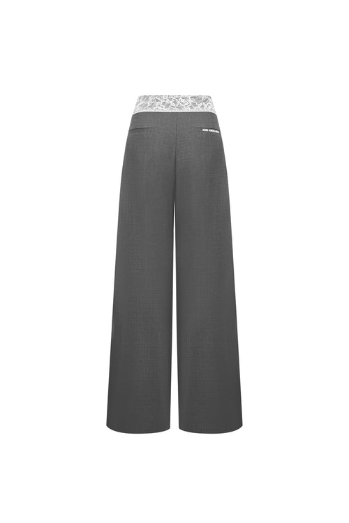 Gray Straight - leg Lace Turn - up Waist Suit Pants - ANN ANDELMAN