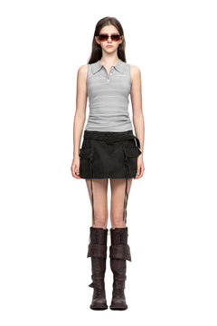 Gray Striped Knitted Vest - ANN ANDELMAN