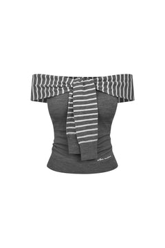 Gray Striped Off - shoulder Top - ANN ANDELMAN