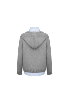 Gray Two - Piece Detachable Shirt Hooded Knit Sweatshirt - ANN ANDELMAN