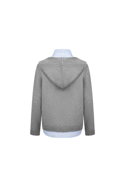Gray Two - Piece Detachable Shirt Hooded Knit Sweatshirt - ANN ANDELMAN