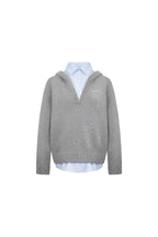 Gray Two - Piece Detachable Shirt Hooded Knit Sweatshirt - ANN ANDELMAN