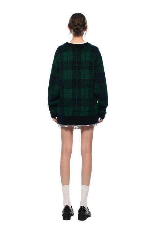 Green Plaid Knit Cardigan - ANN ANDELMAN