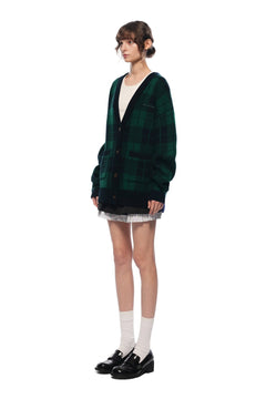 Green Plaid Knit Cardigan - ANN ANDELMAN