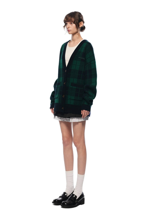 Green Plaid Knit Cardigan - ANN ANDELMAN