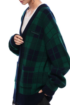 Green Plaid Knit Cardigan - ANN ANDELMAN
