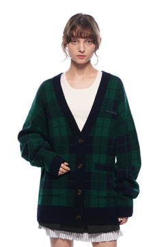 Green Plaid Knit Cardigan - ANN ANDELMAN