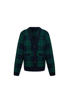 Green Plaid Knit Cardigan - ANN ANDELMAN