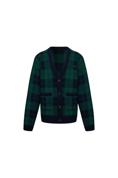 Green Plaid Knit Cardigan - ANN ANDELMAN