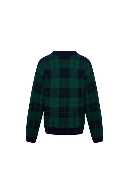 Green Plaid Knit Cardigan - ANN ANDELMAN