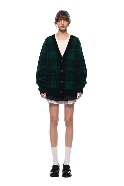 Green Plaid Knit Cardigan - ANN ANDELMAN