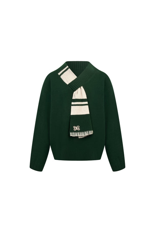 Green Scarf - style V - neck Knitwear - ANN ANDELMAN