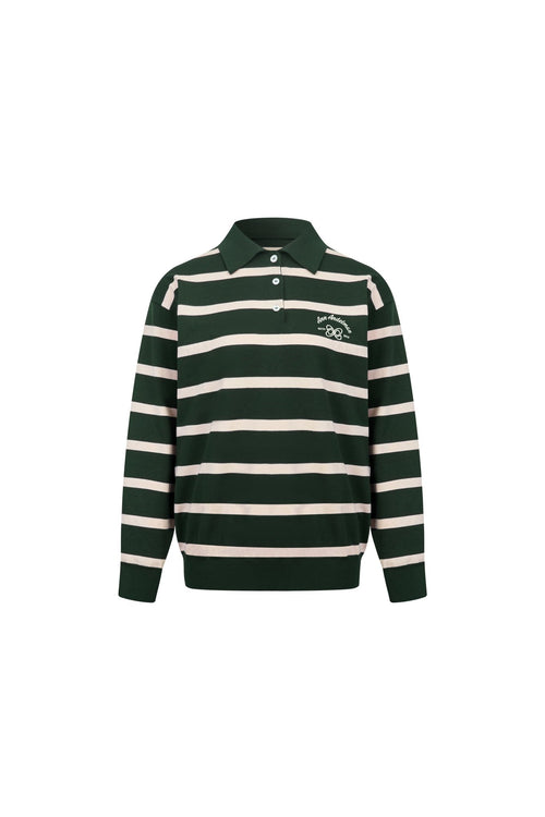 Green Striped Long - sleeved Polo Shirt - ANN ANDELMAN