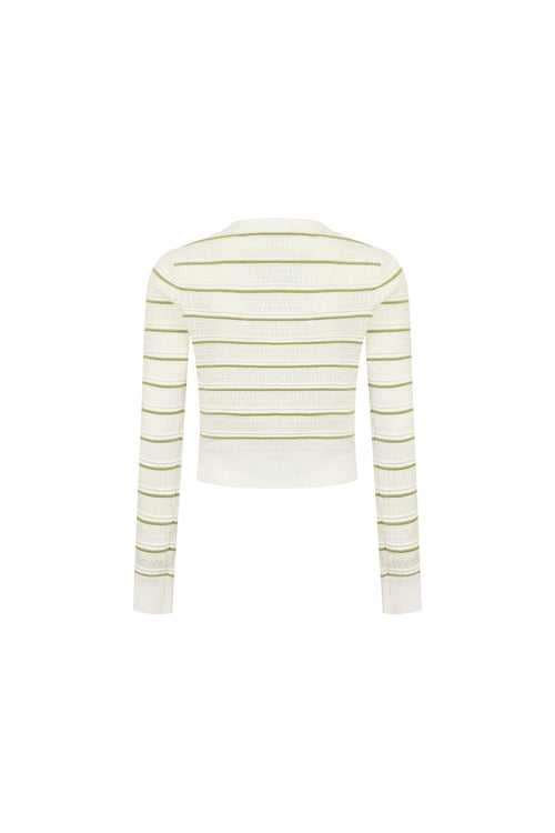 Green Striped Openwork Knit Top - ANN ANDELMAN