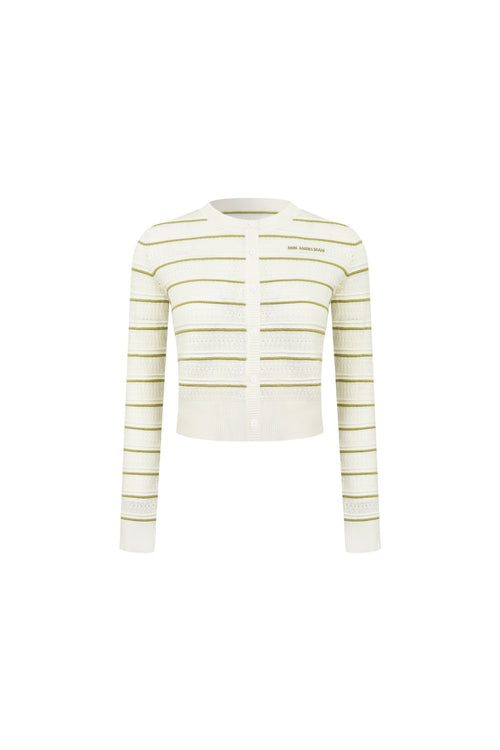 Green Striped Openwork Knit Top - ANN ANDELMAN