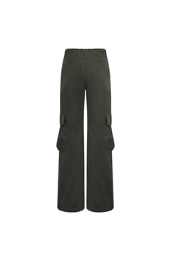 Green Washed Cotton Pants with A Slightly Low Waist - ANN ANDELMAN