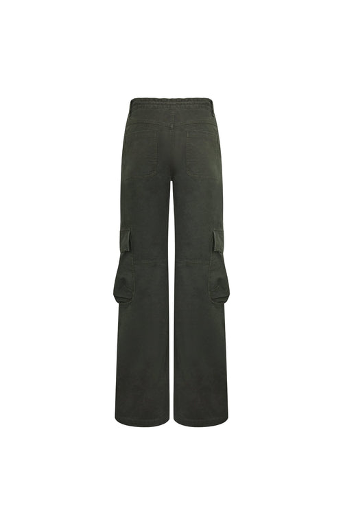 Green Washed Cotton Pants with A Slightly Low Waist - ANN ANDELMAN