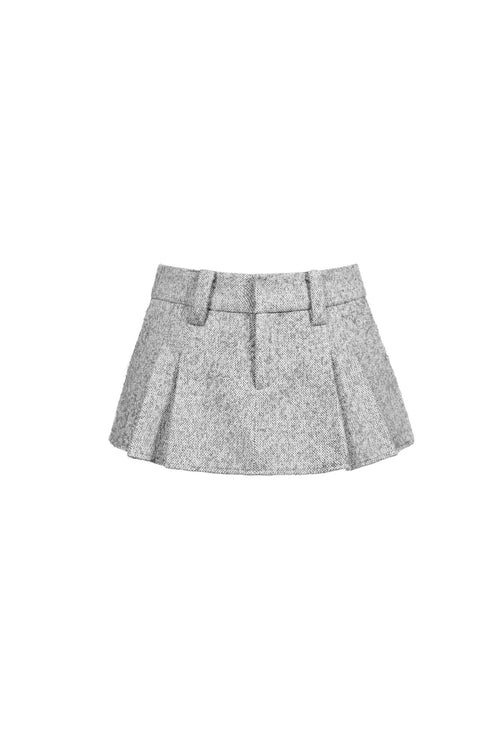 Grey A - line Pleated Wool Mini Skirt - ANN ANDELMAN