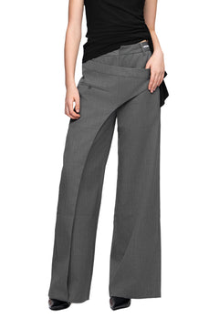 Grey Asymmetric Paneled Wide Leg Trousers - ANN ANDELMAN