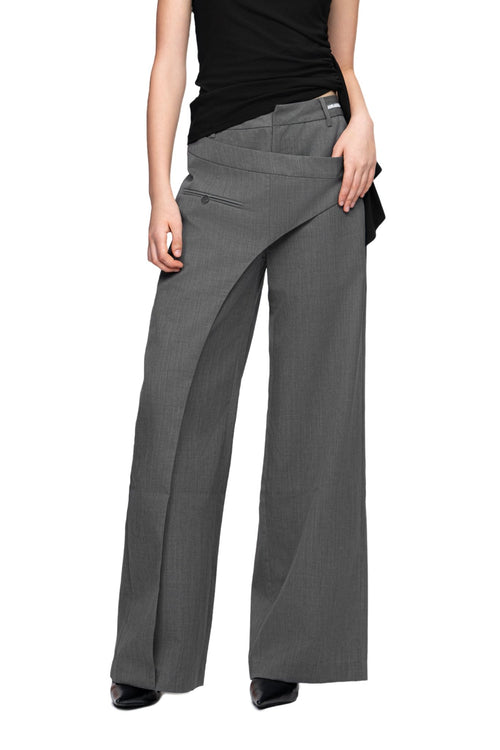 Grey Asymmetric Paneled Wide Leg Trousers - ANN ANDELMAN