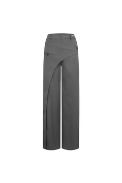 Grey Asymmetric Paneled Wide Leg Trousers - ANN ANDELMAN