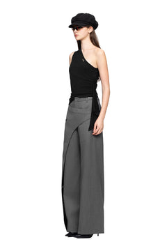 Grey Asymmetric Paneled Wide Leg Trousers - ANN ANDELMAN