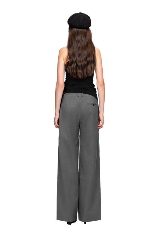Grey Asymmetric Paneled Wide Leg Trousers - ANN ANDELMAN