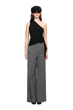 Grey Asymmetric Paneled Wide Leg Trousers - ANN ANDELMAN