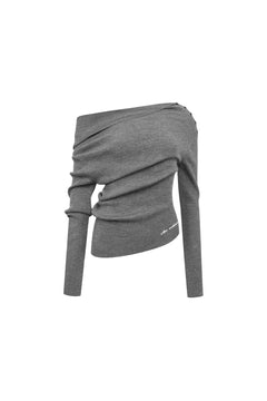 Grey Asymmetrical Off - shoulder Knit Top - ANN ANDELMAN