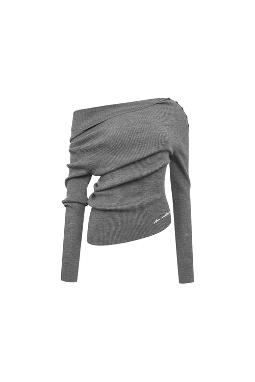 Grey Asymmetrical Off - shoulder Knit Top - ANN ANDELMAN