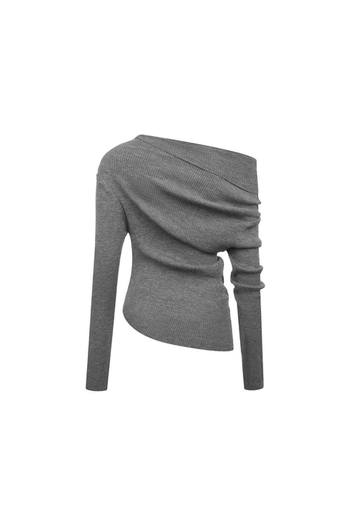 Grey Asymmetrical Off - shoulder Knit Top - ANN ANDELMAN