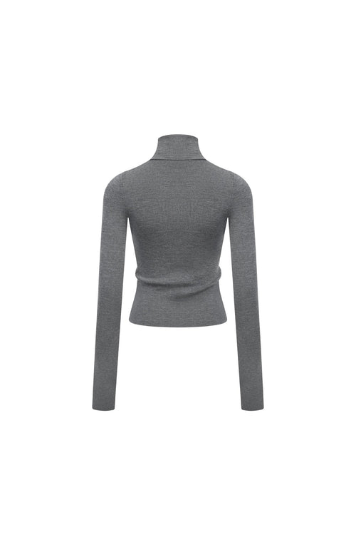 Grey Beaded Slim - fit Turtleneck Base Layer - ANN ANDELMAN